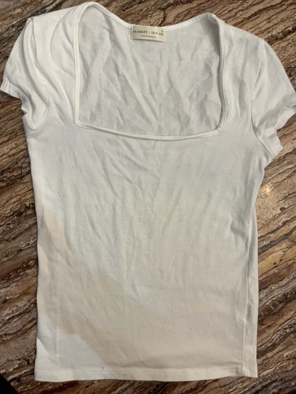 Frankee & Skylarr White Square Neck Short Sleeve T-Shirt XS